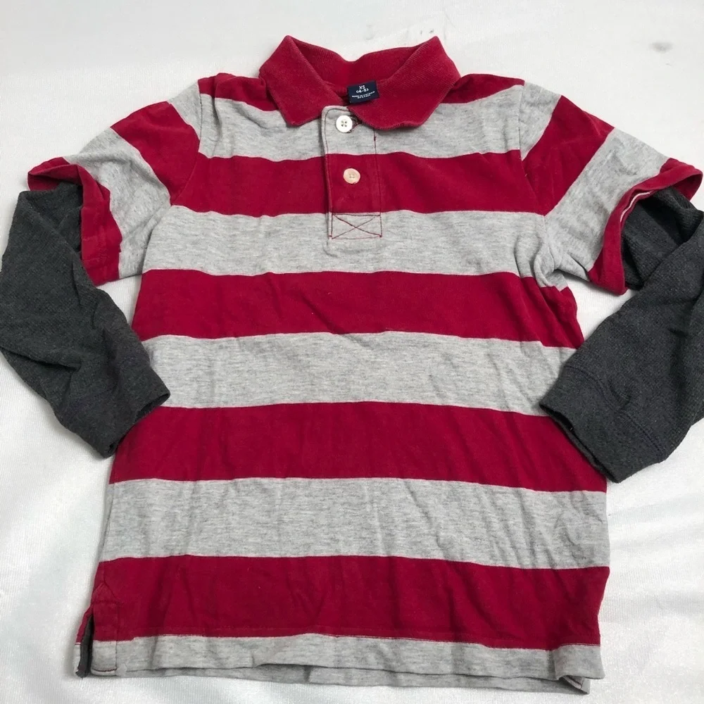 Gap red and gray stripe long sleeve layered look polo t-shirt
